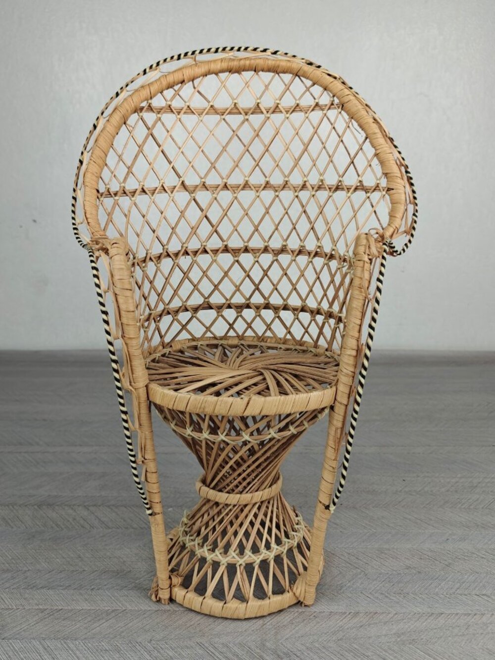 Vintage Miniature Wicker Peacock Chair Plant Stand Rattan Boho Handmade